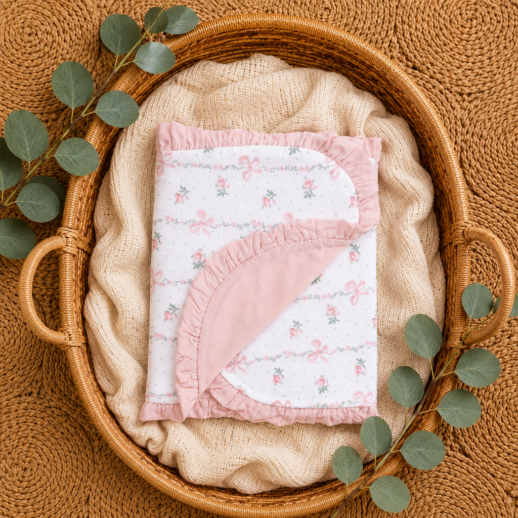 Dainty Buds and Bows Ruffle Burp Cloth