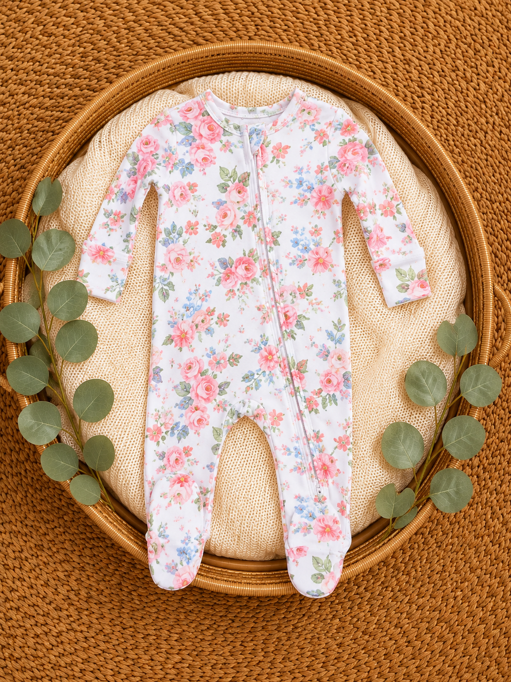 Pink Rose Garden Ruffle Back Footie