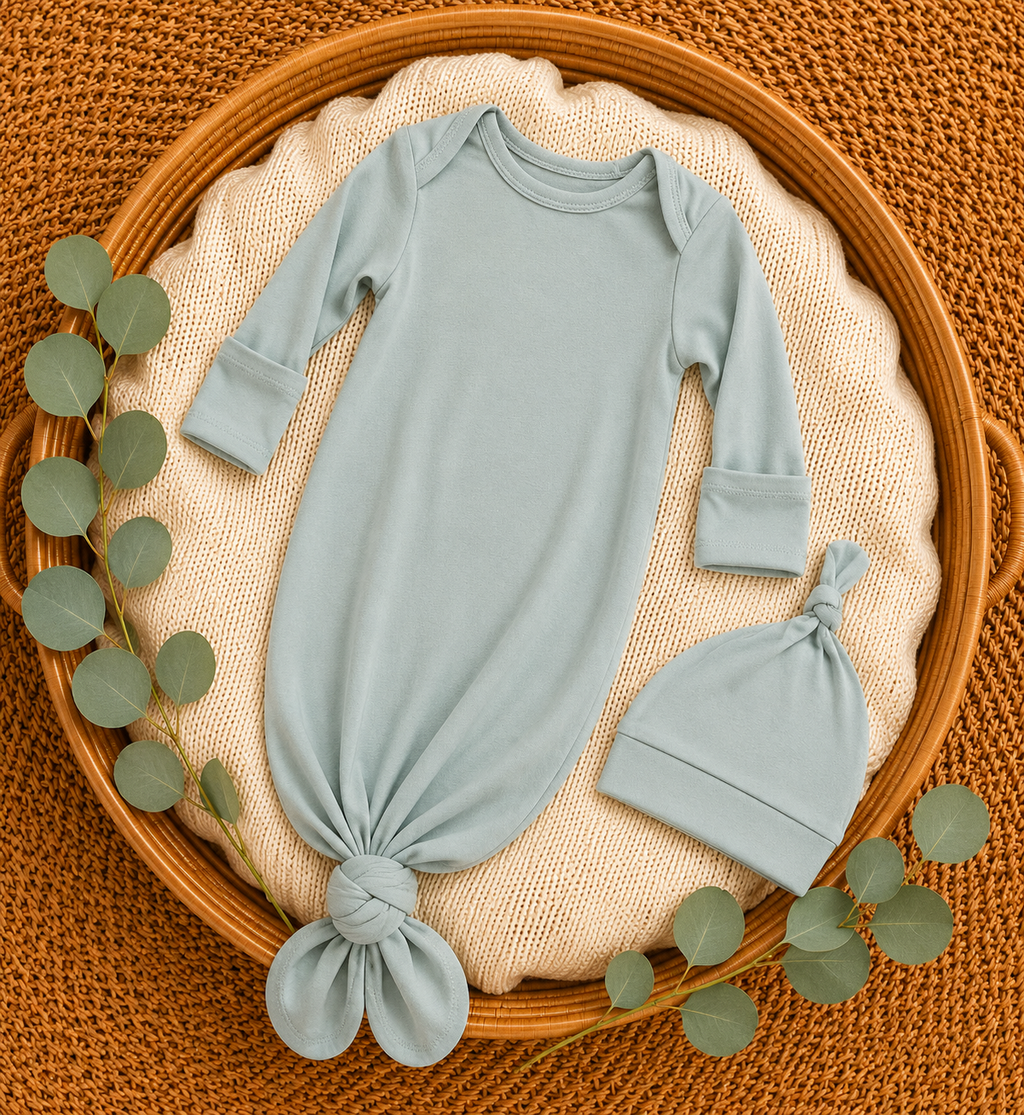 Solid Jadeite Knotted Gown & Hat Set
