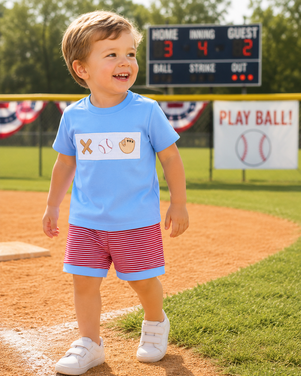 Home Run Batter Smocked Short Set