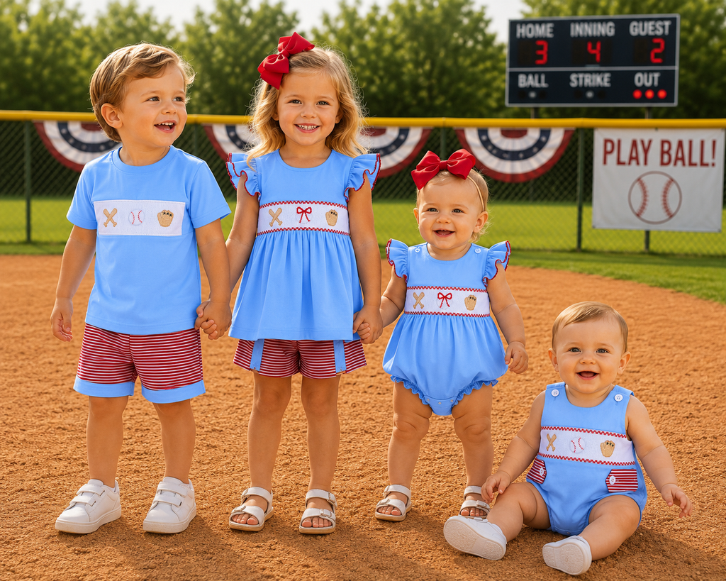 Home Run Batter Smocked Short Set