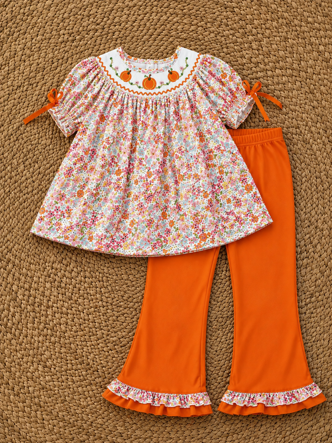 Pumpkin Blooms Smocked Tunic & Ruffle Pants Set
