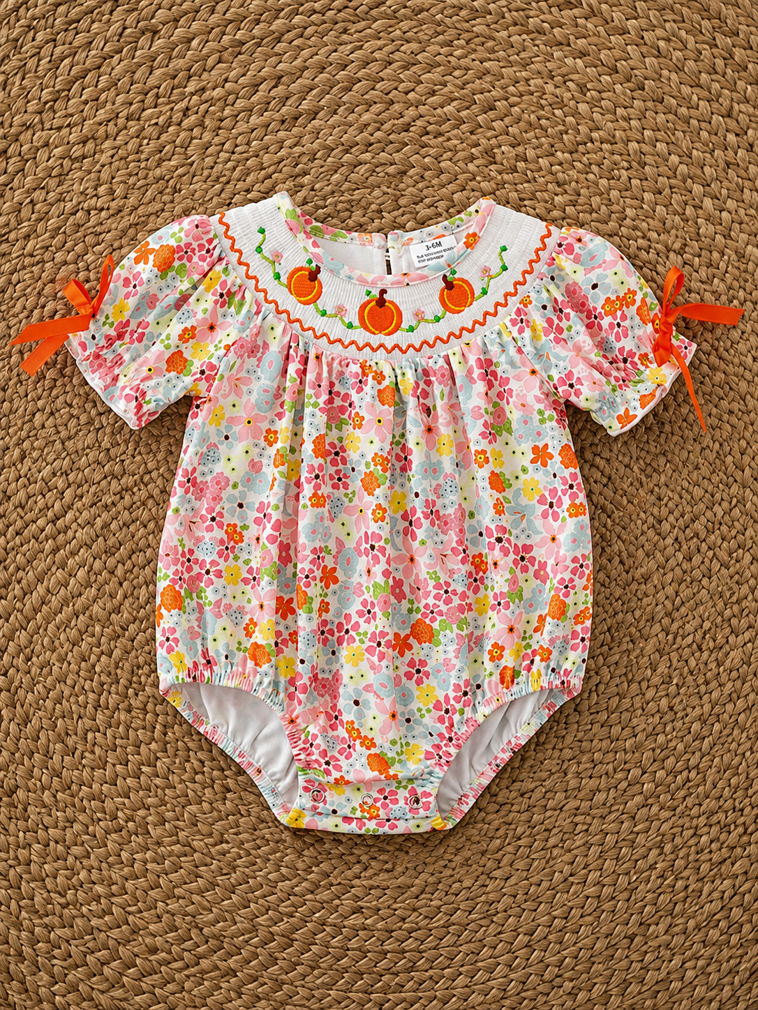 Pumpkin Garden Smocked Baby Bubble Romper