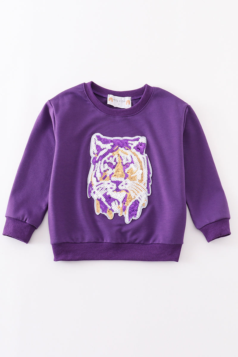 Ladies LSU Purple Tiger Sequin Sweatshirt