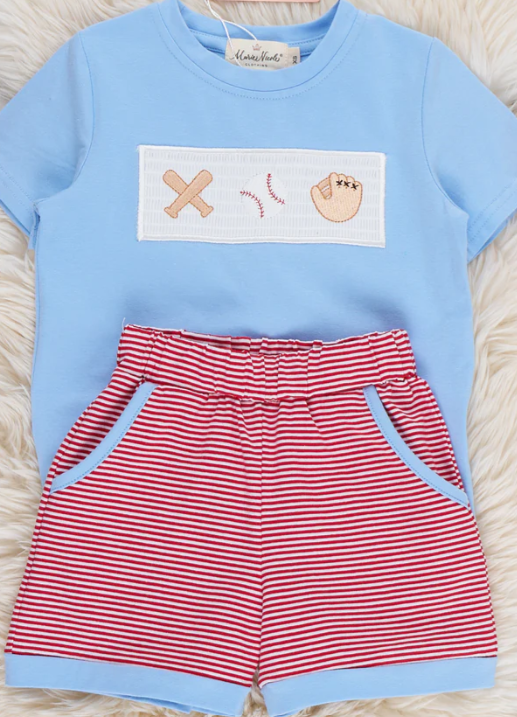 Home Run Batter Smocked Short Set