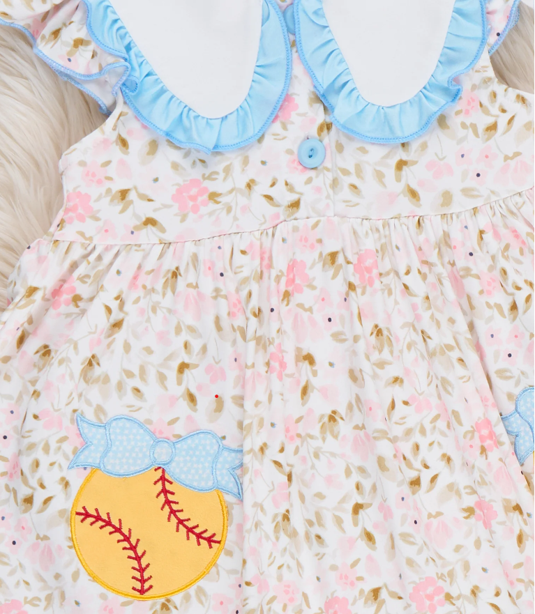 Playtime Softball Embroidered Ruffle Dress
