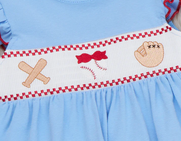 Home Run Batter Smocked Ruffle Short Set