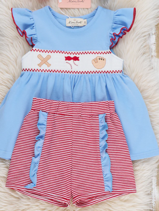 Home Run Batter Smocked Ruffle Short Set