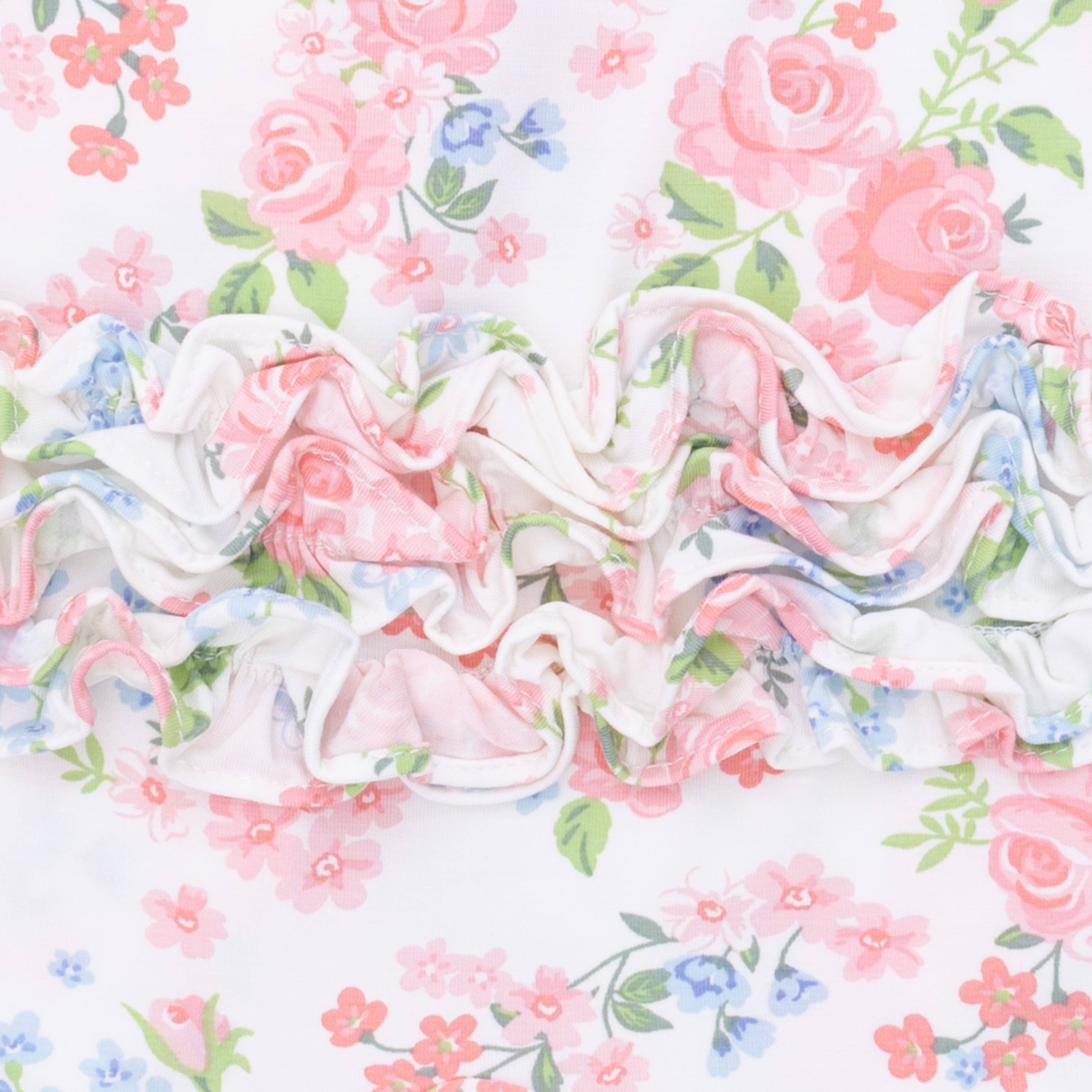Pink Rose Garden Ruffle Back Footie