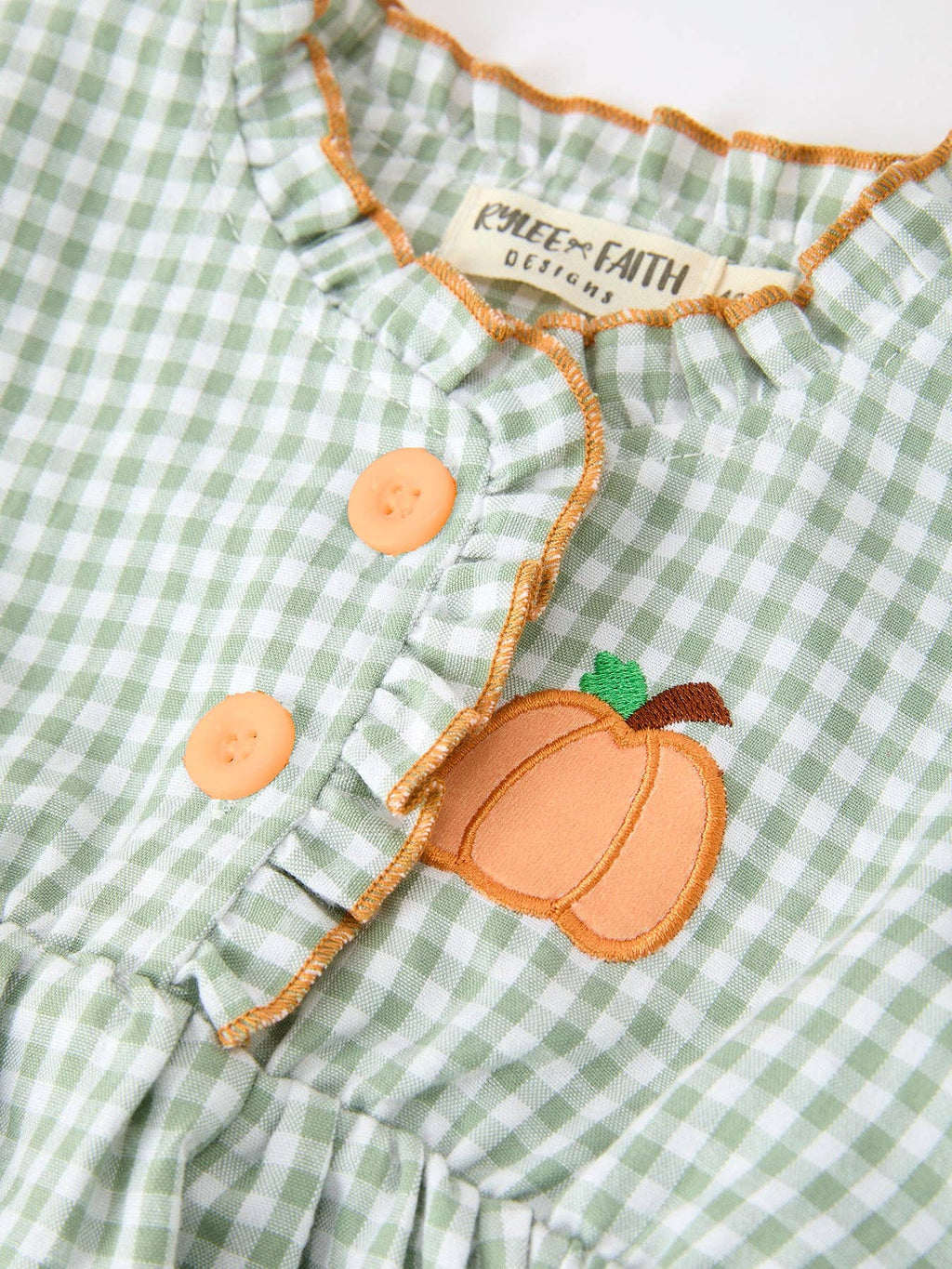 Green Gingham Pumpkin Ruffle Top & Bloomer Set