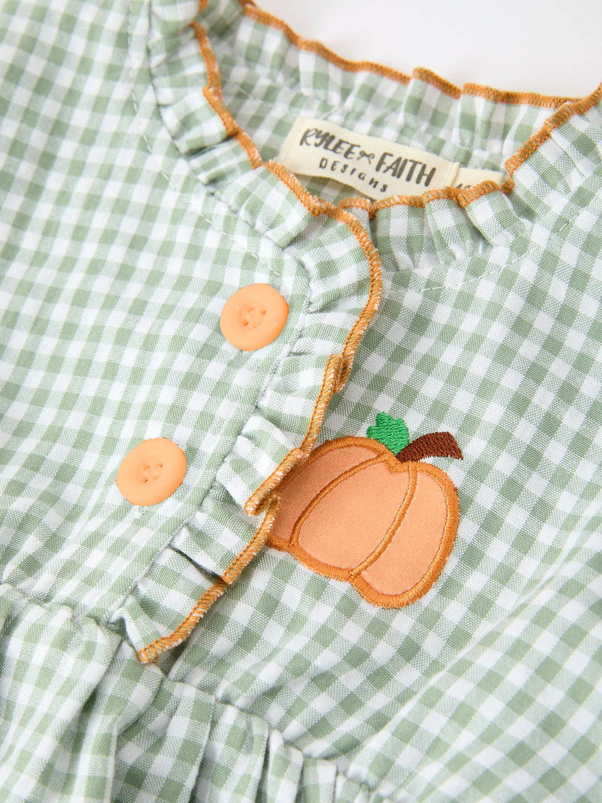 Green Gingham Pumpkin Ruffle Top & Bloomer Set