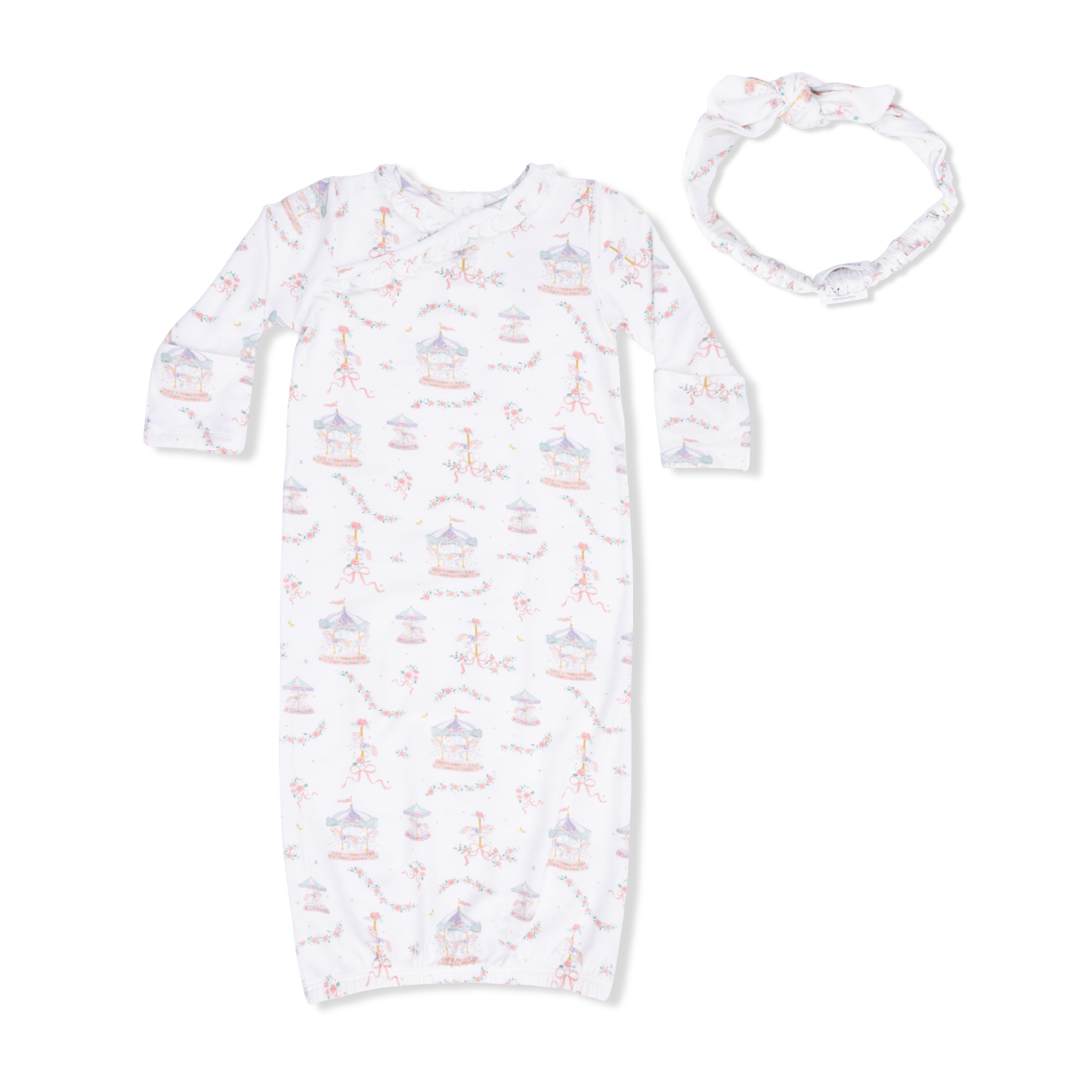 Vintage Carousel Kimono Gown & Knot Headband Set