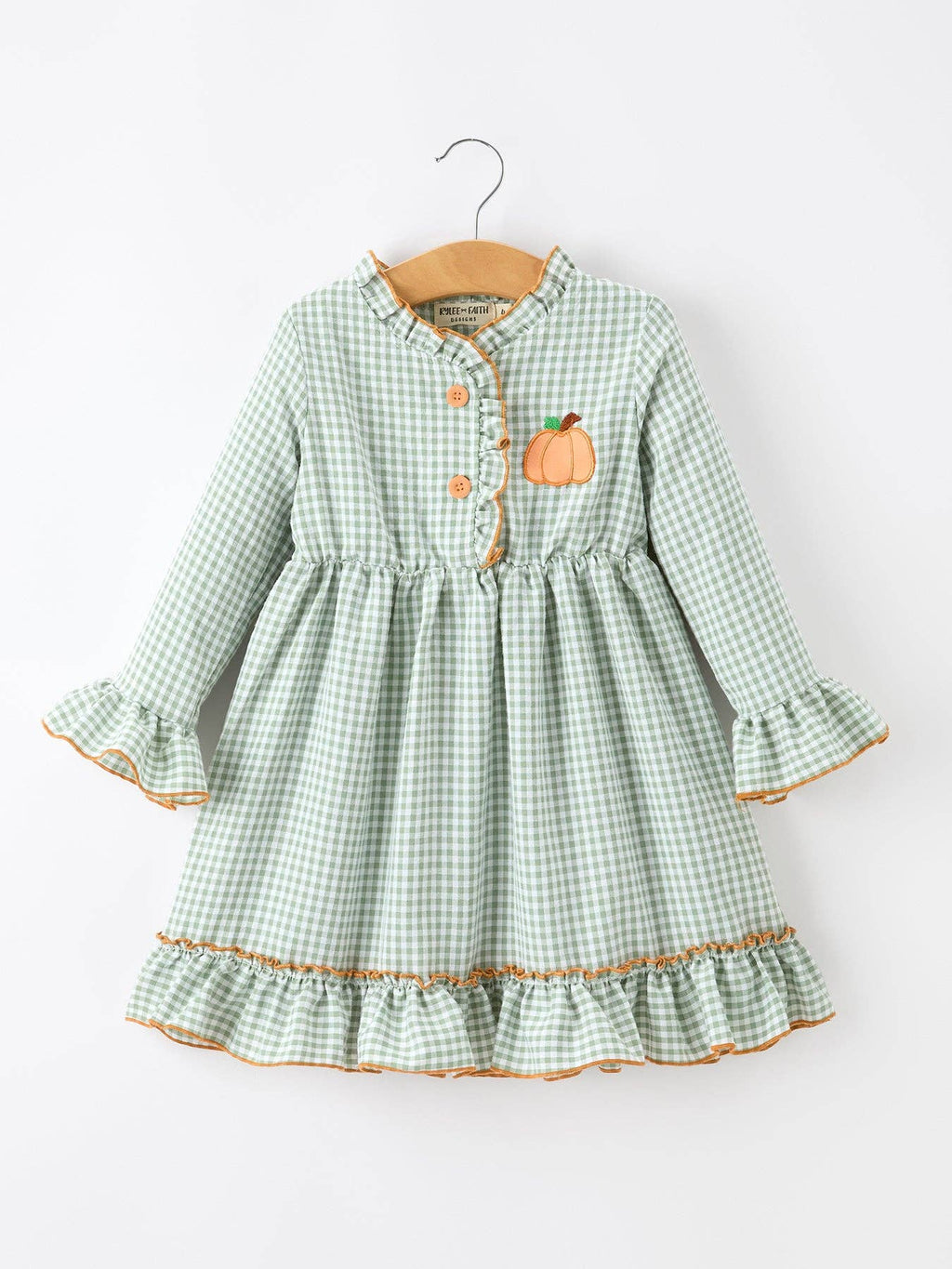 Green Gingham Pumpkin Ruffle Dress