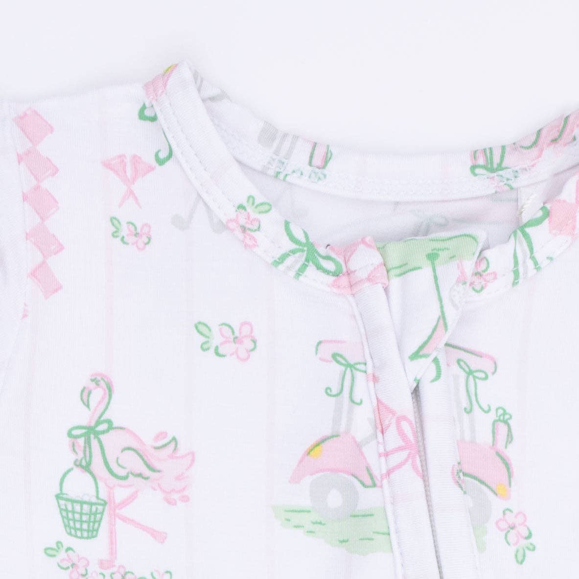 Pretty Golf Ruffle Back 2-Way Zipper Footie with Knotted Hat