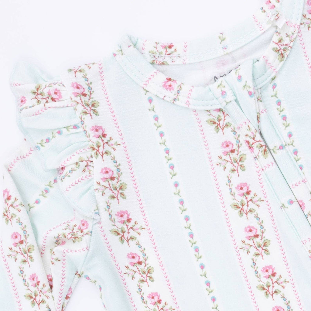 Vintage Rose Ruffle Bamboo Footie