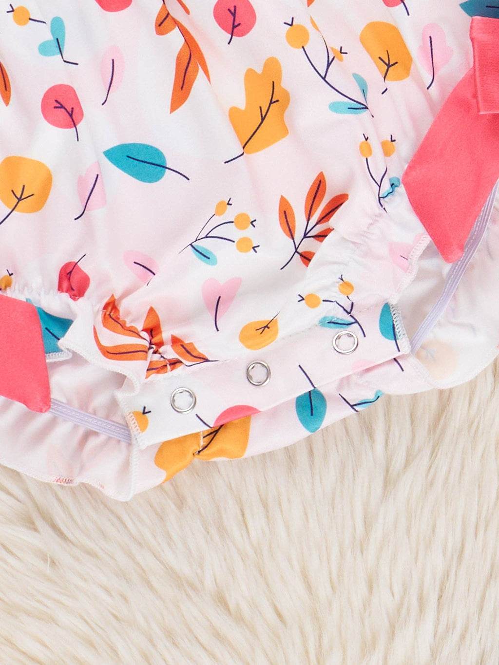 "Fall Vibes" Smocked Ruffle Leaves Bubble Romper