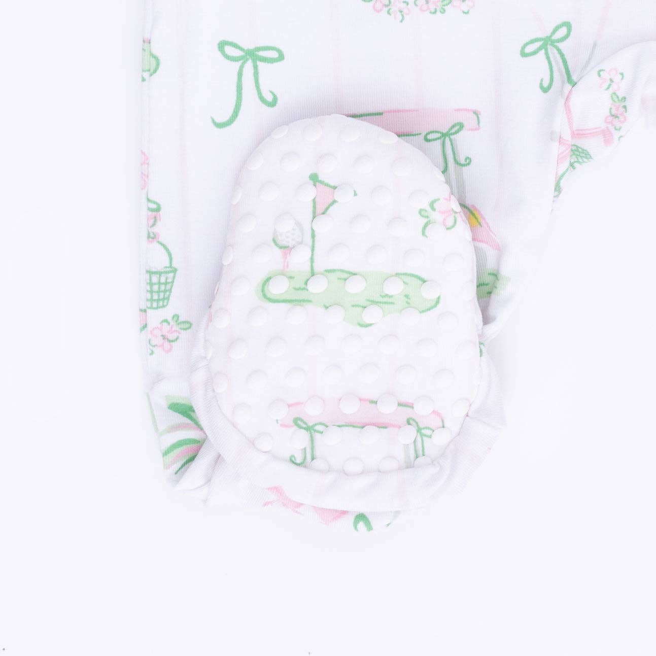 Pretty Golf Ruffle Back 2-Way Zipper Footie with Knotted Hat