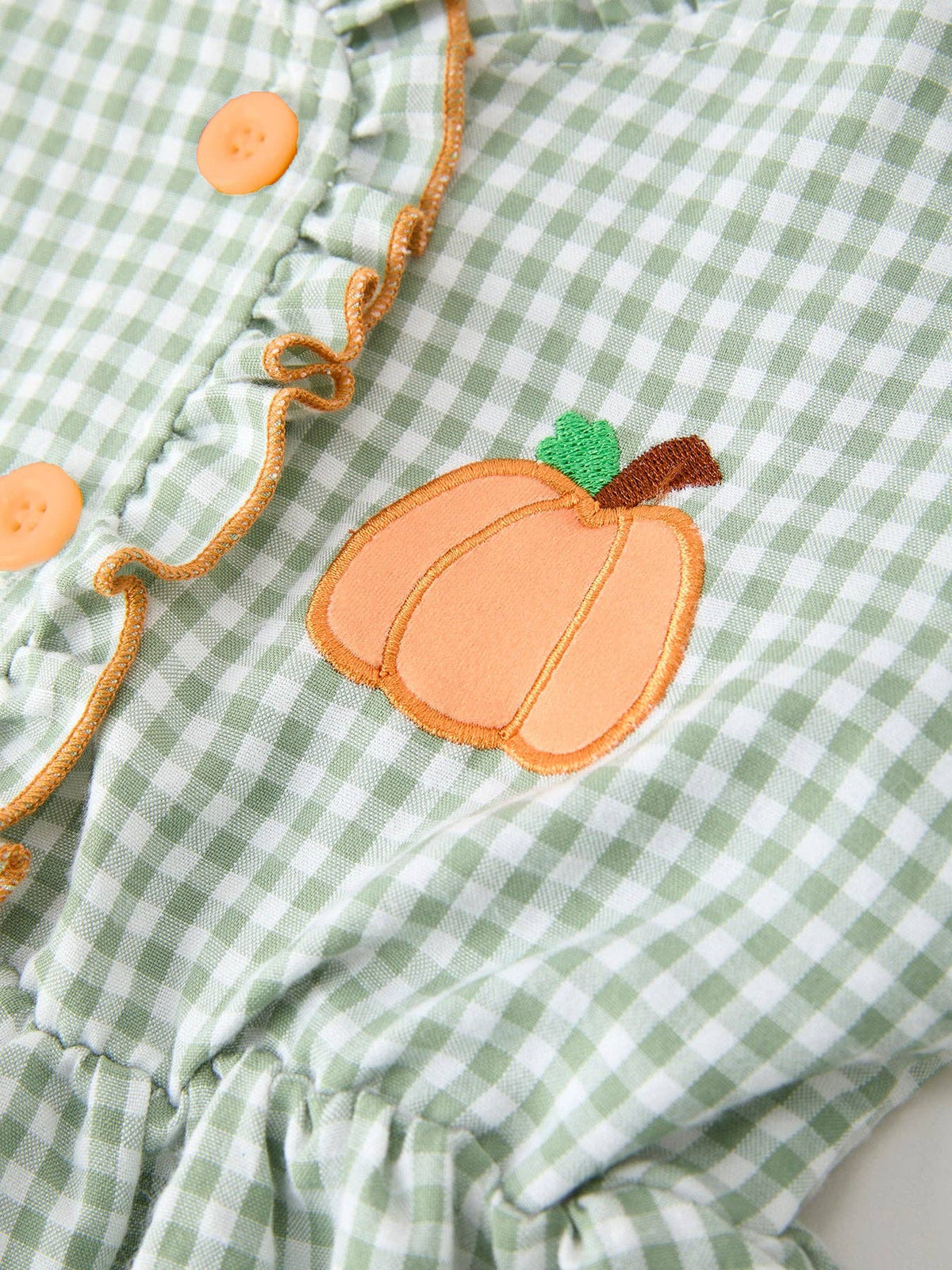 Green Gingham Pumpkin Ruffle Dress