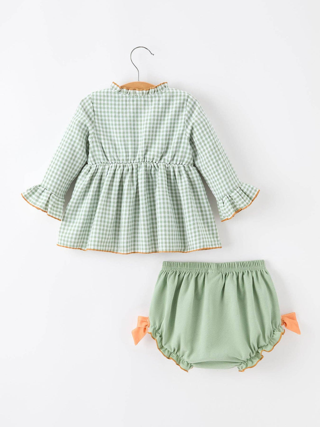 Green Gingham Pumpkin Ruffle Top & Bloomer Set