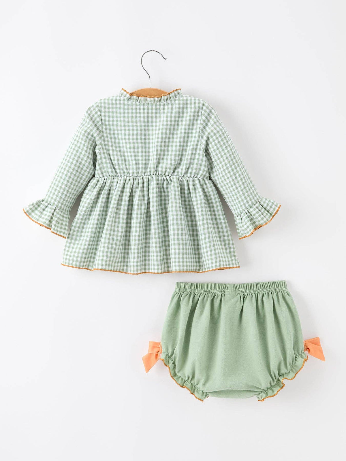 Green Gingham Pumpkin Ruffle Top & Bloomer Set