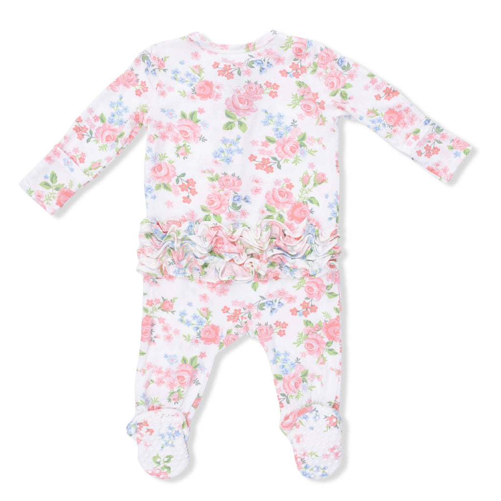 Pink Rose Garden Ruffle Back Footie