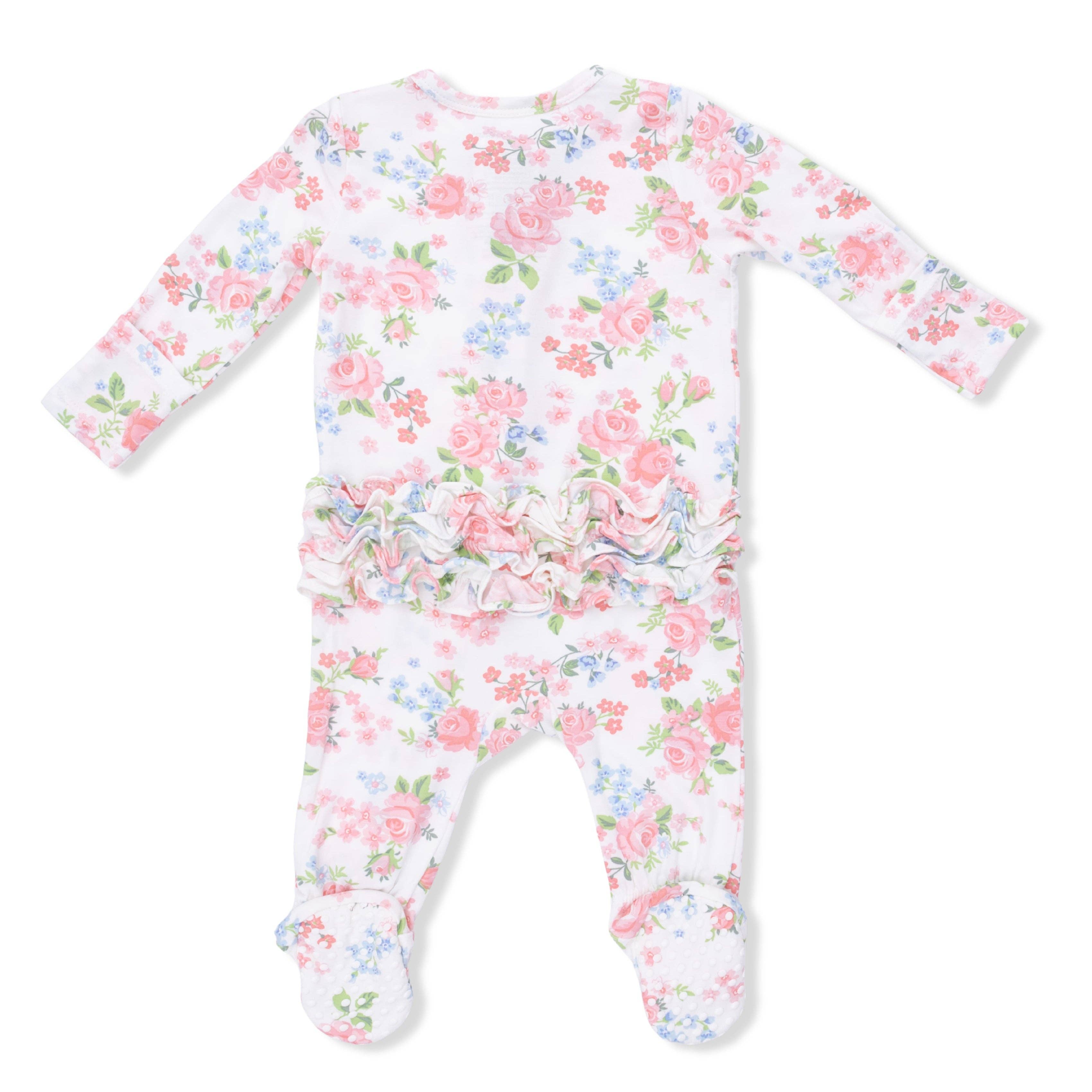 Pink Rose Garden Ruffle Back Footie
