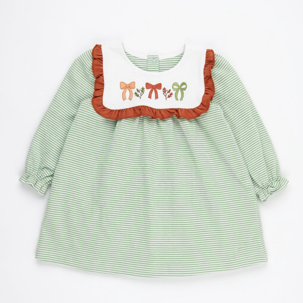Sweet Bow Embroidered Ruffle Dress