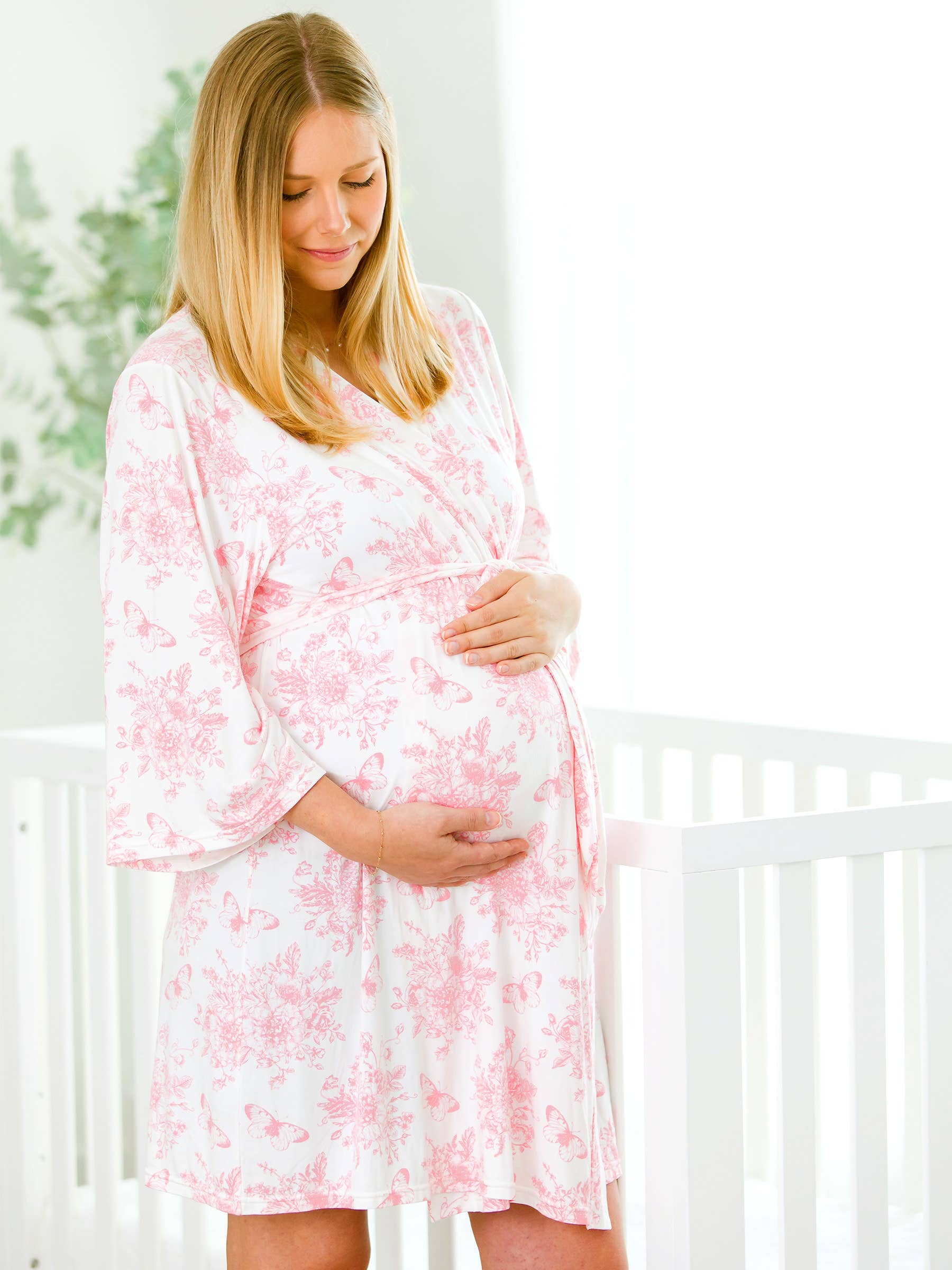 Pink Butterfly Garden Toile SoftSnooze™ Seersucker Bamboo Mommy & Me Robe