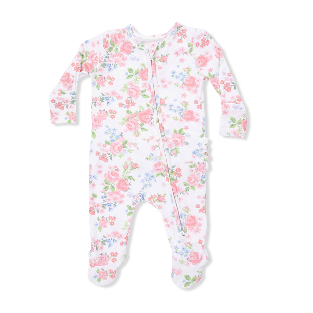 Pink Rose Garden Ruffle Back Footie