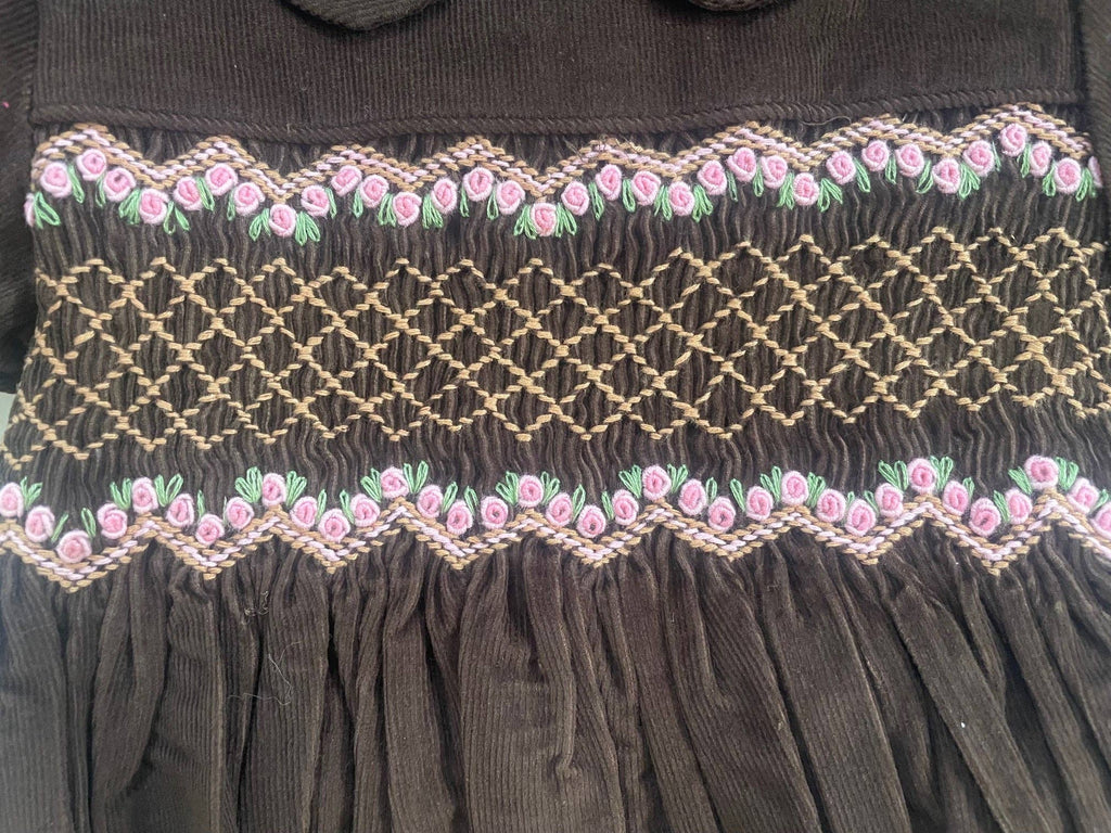 Brown Smocked Rose Corduroy Dress