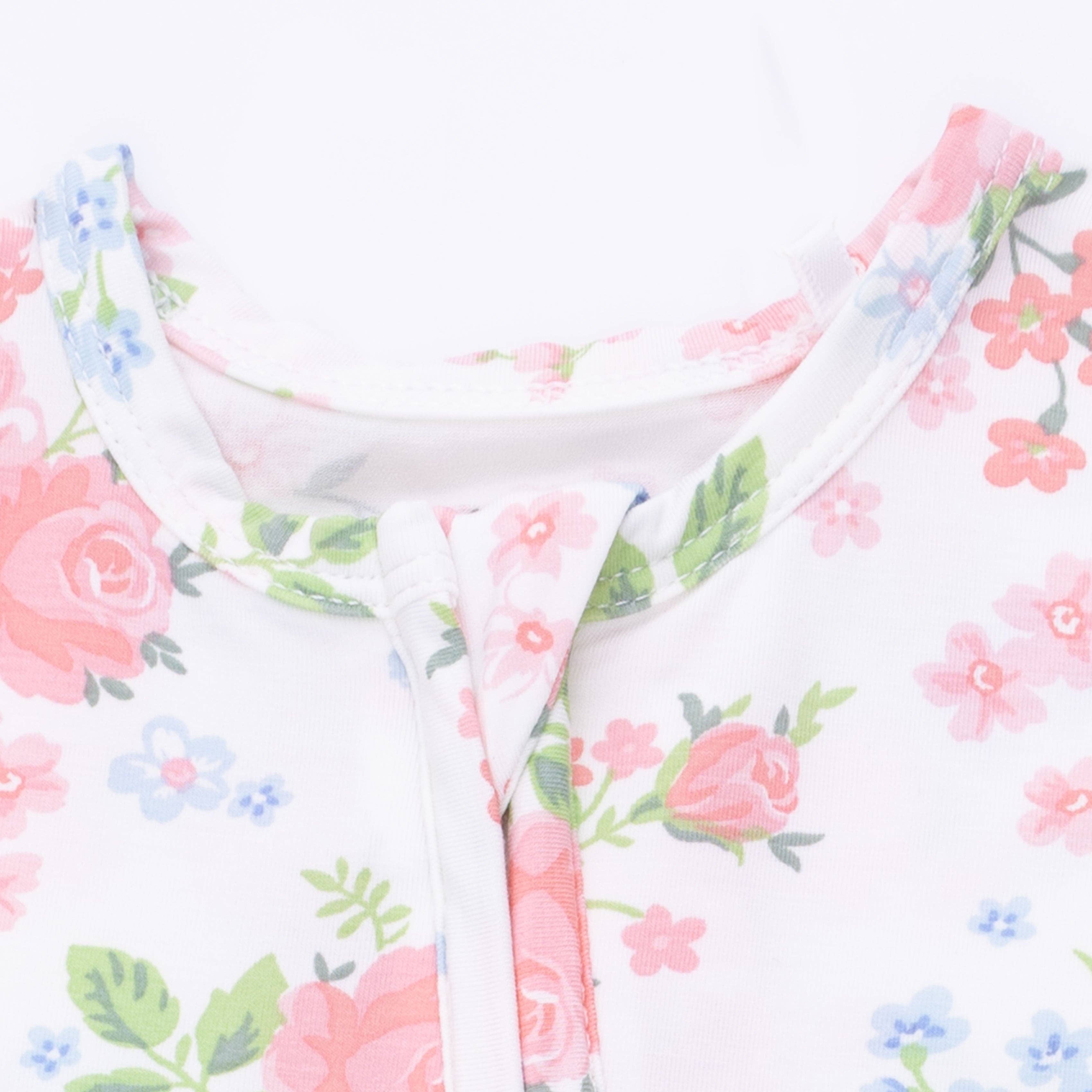 Pink Rose Garden Ruffle Back Footie