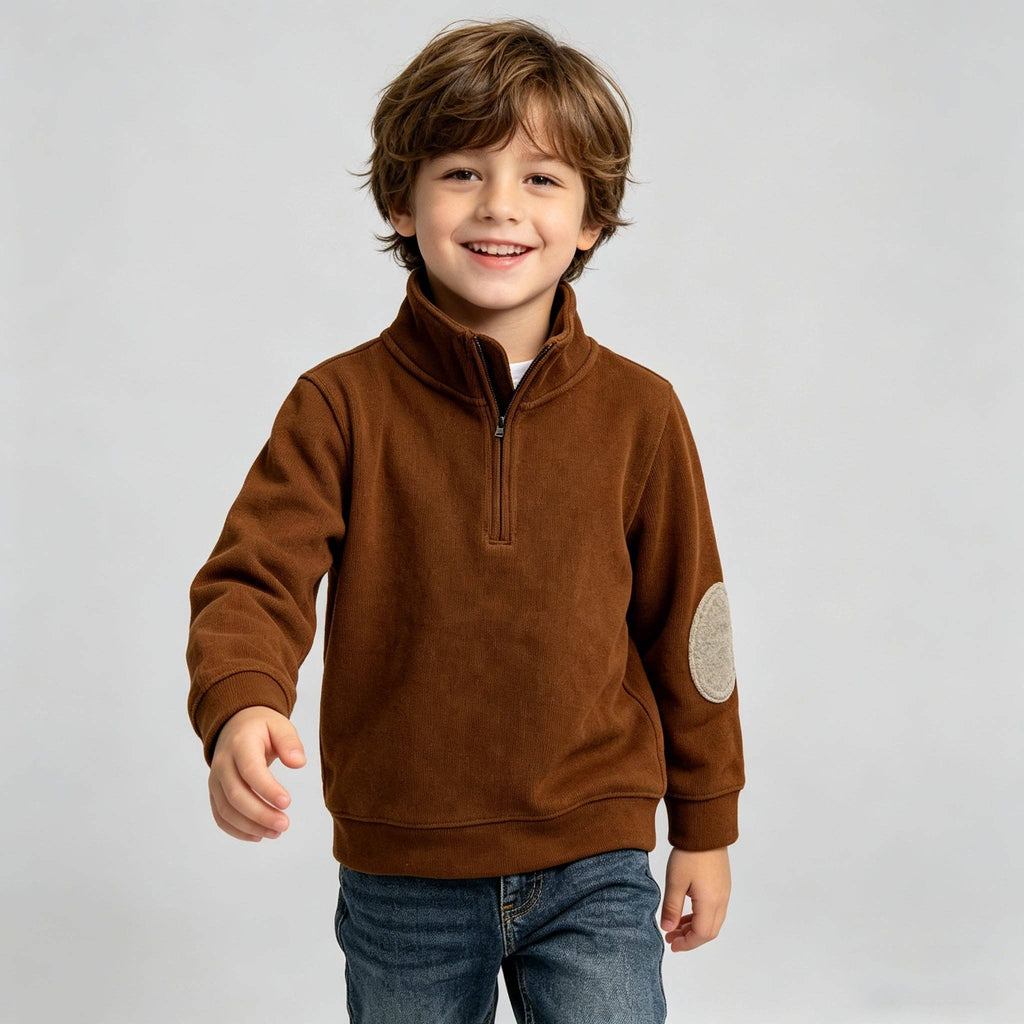 Brown Elbow Patch Quarter-Zip Pullover