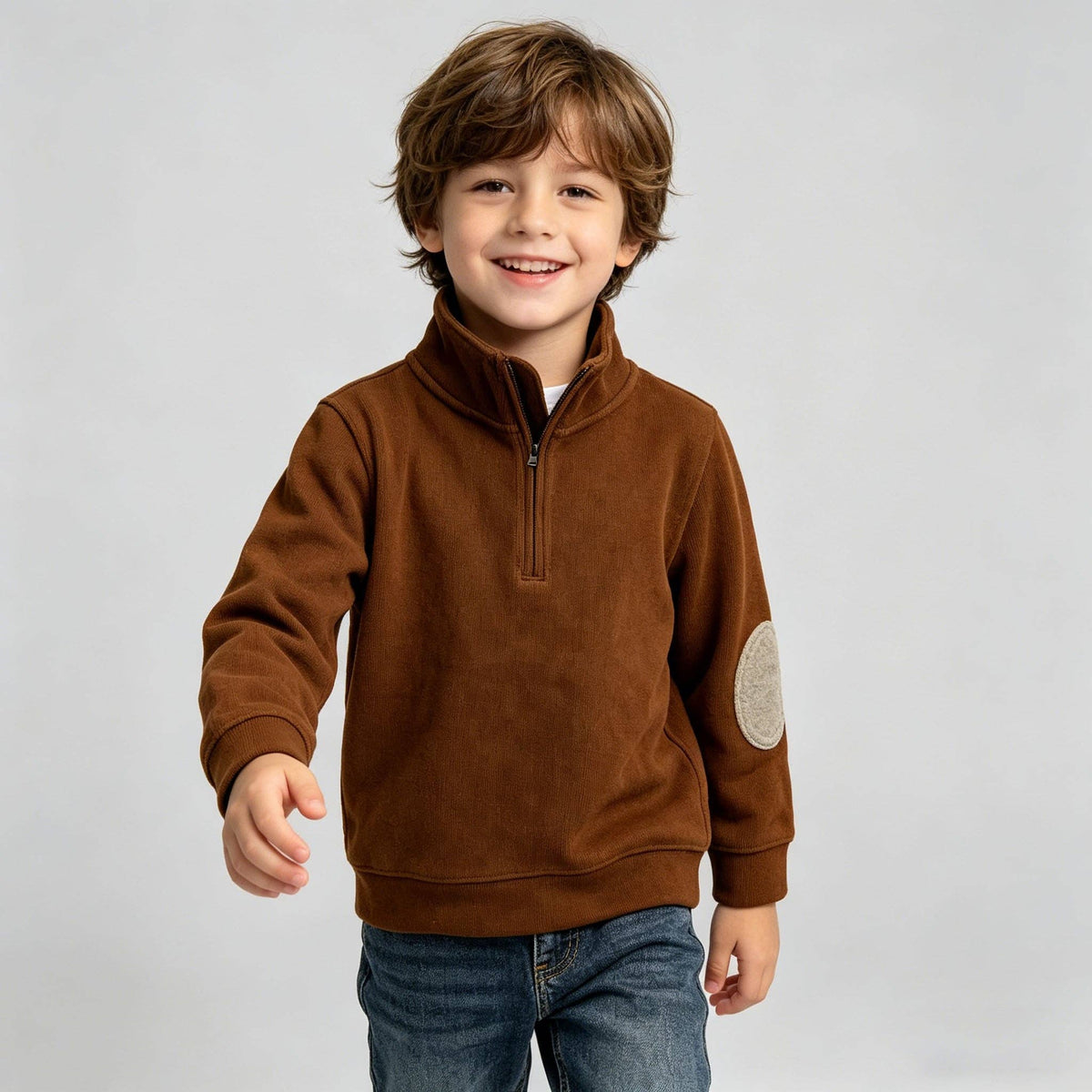 Brown Elbow Patch Quarter-Zip Pullover