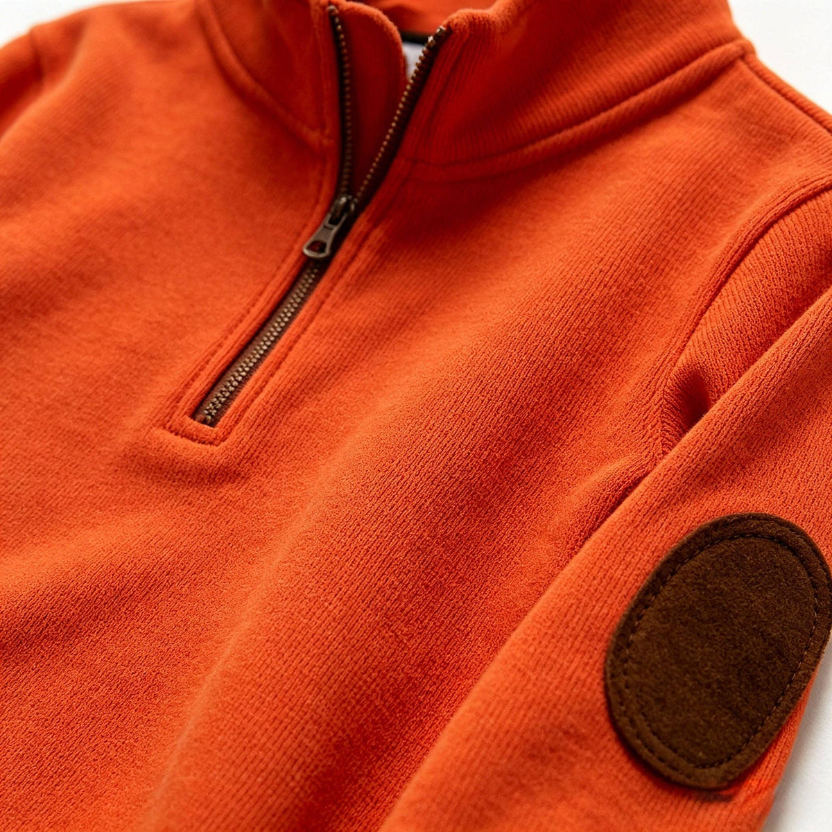 Burnt Orange Quarter-Zip Pullover with Elbow Patches