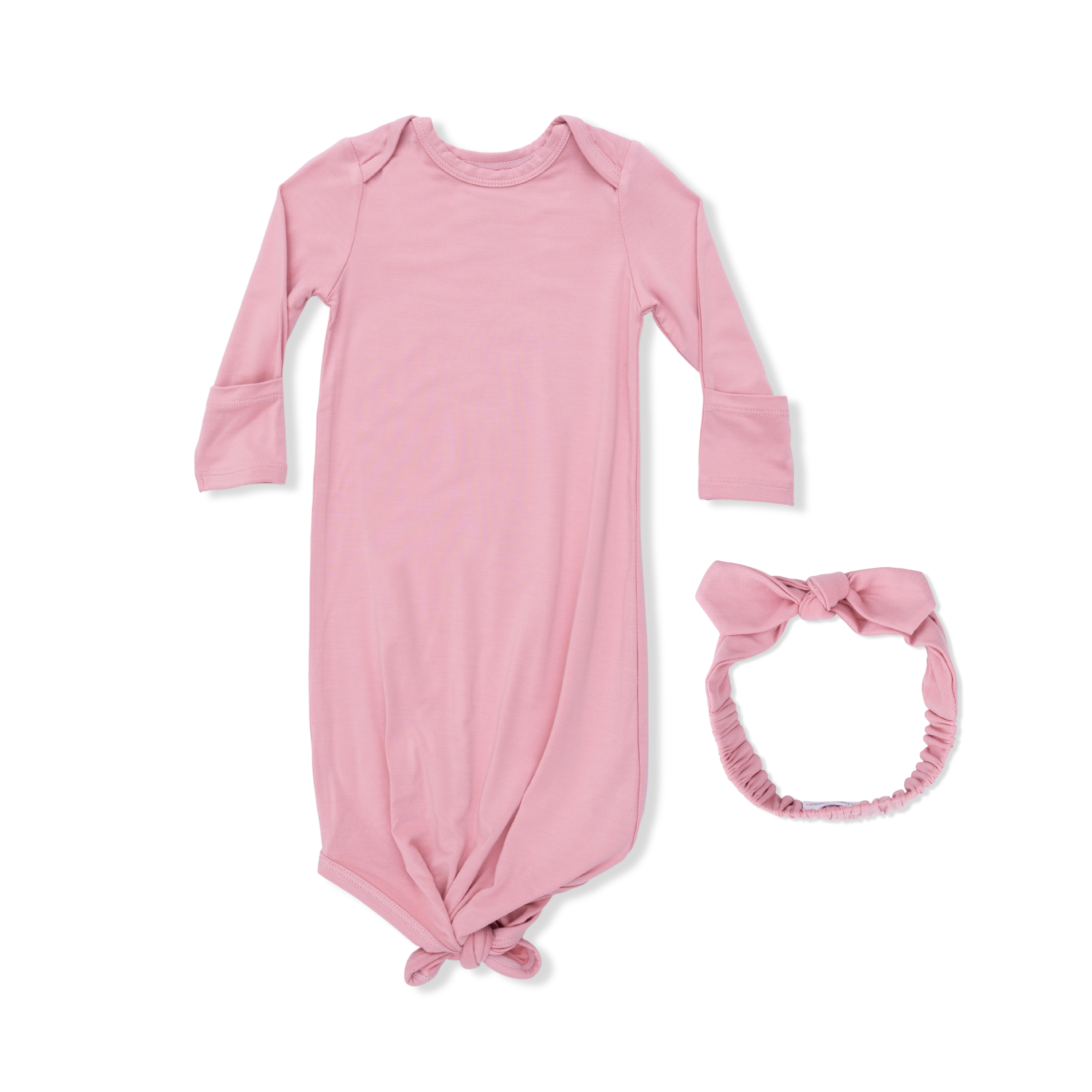 Solid Rose Elegance Knotted Gown & Headband Set