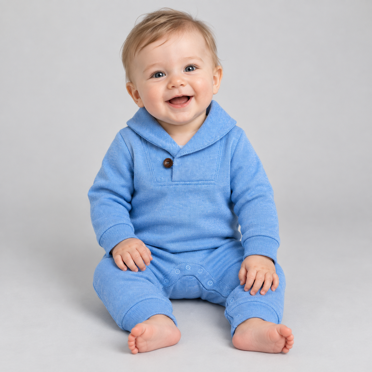 Classic Blue Knit Shawl Collar Romper