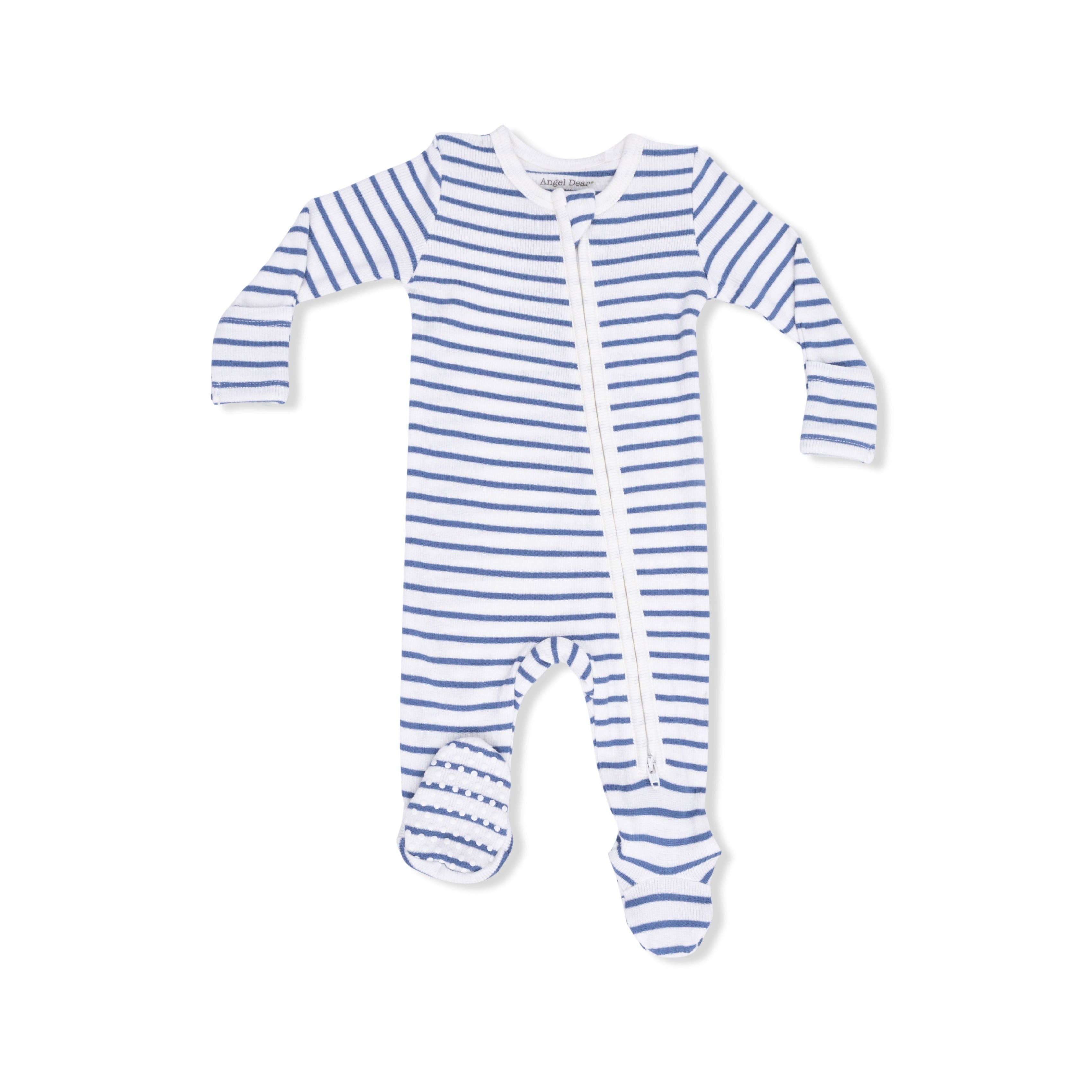 Blue Stripe Ribbed Modal 2-Way Zipper Footie
