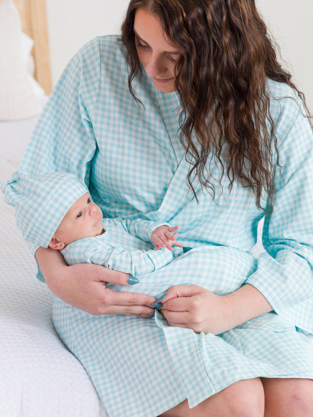 Blue Gingham SoftSnooze™ Mommy & Me Maternity Robe